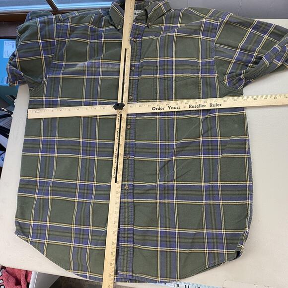 Vtg American Eagle Flannel Shirt Mens Large Green Plaid Pocket Button Fader Y2K - Picture 6 of 9